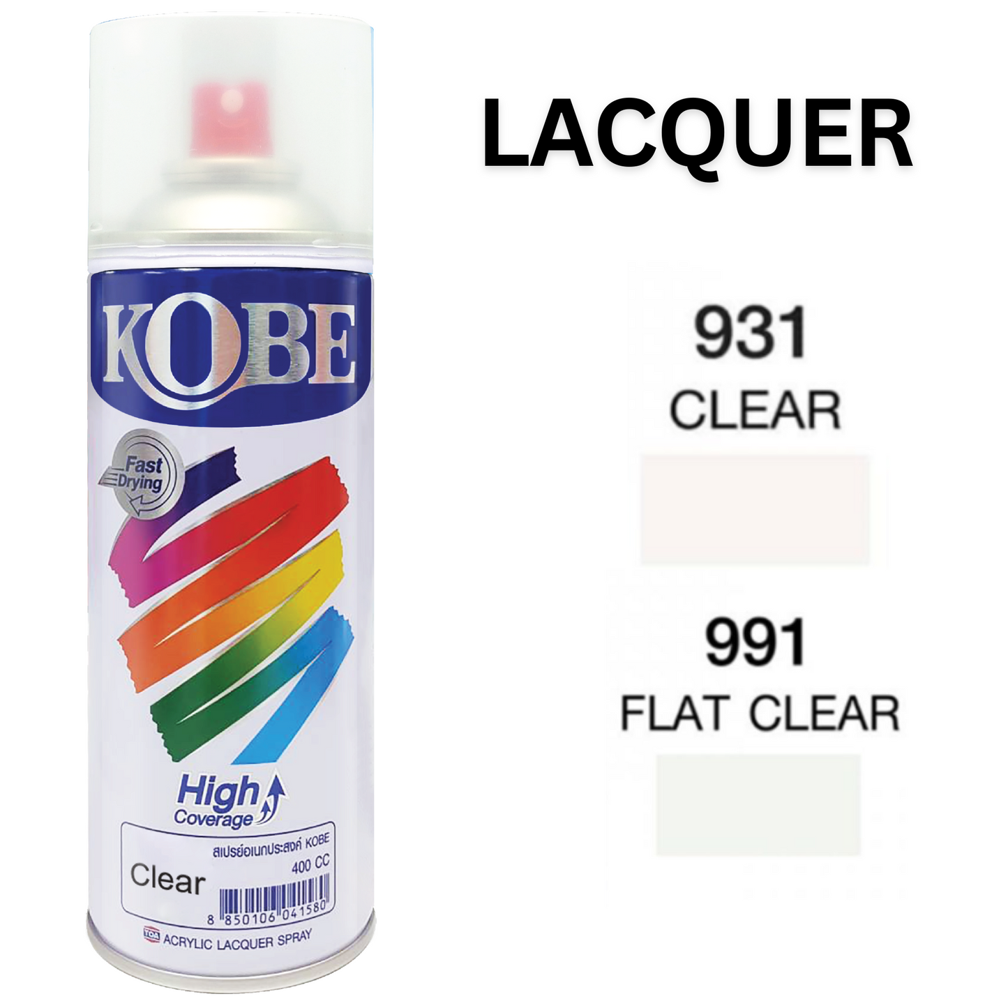 Kobe Spray Paint - Clear/Matte Lacquer  - 400ml premium grade aerosol spray, All purpose paint