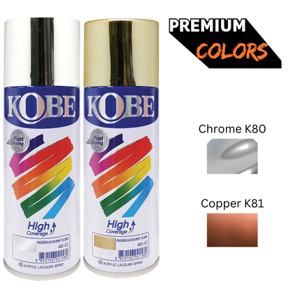 Kobe Spray Paints, Chrome & Copper  - 400ml premium grade aerosol spray, All purpose paint