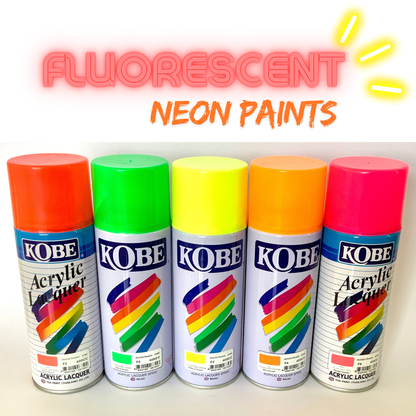 Kobe Spray Paints, Fluorescent Colors, Neon Glow, 400ml premium grade aerosol spray, All purpose paint