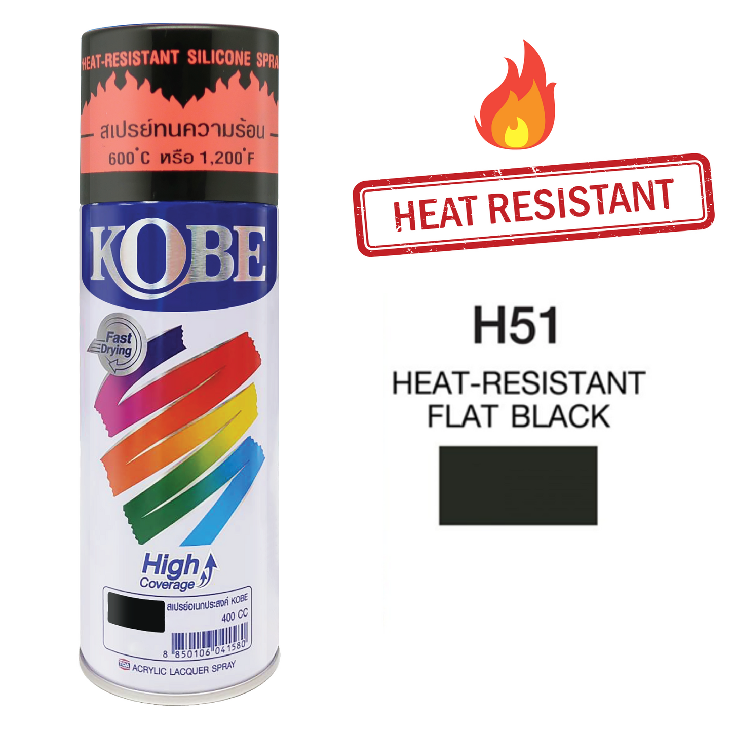 Kobe Heat Resistant Spray Paint, 600 degrees celsius/1200 degree Fahrenheit - Black & Silver