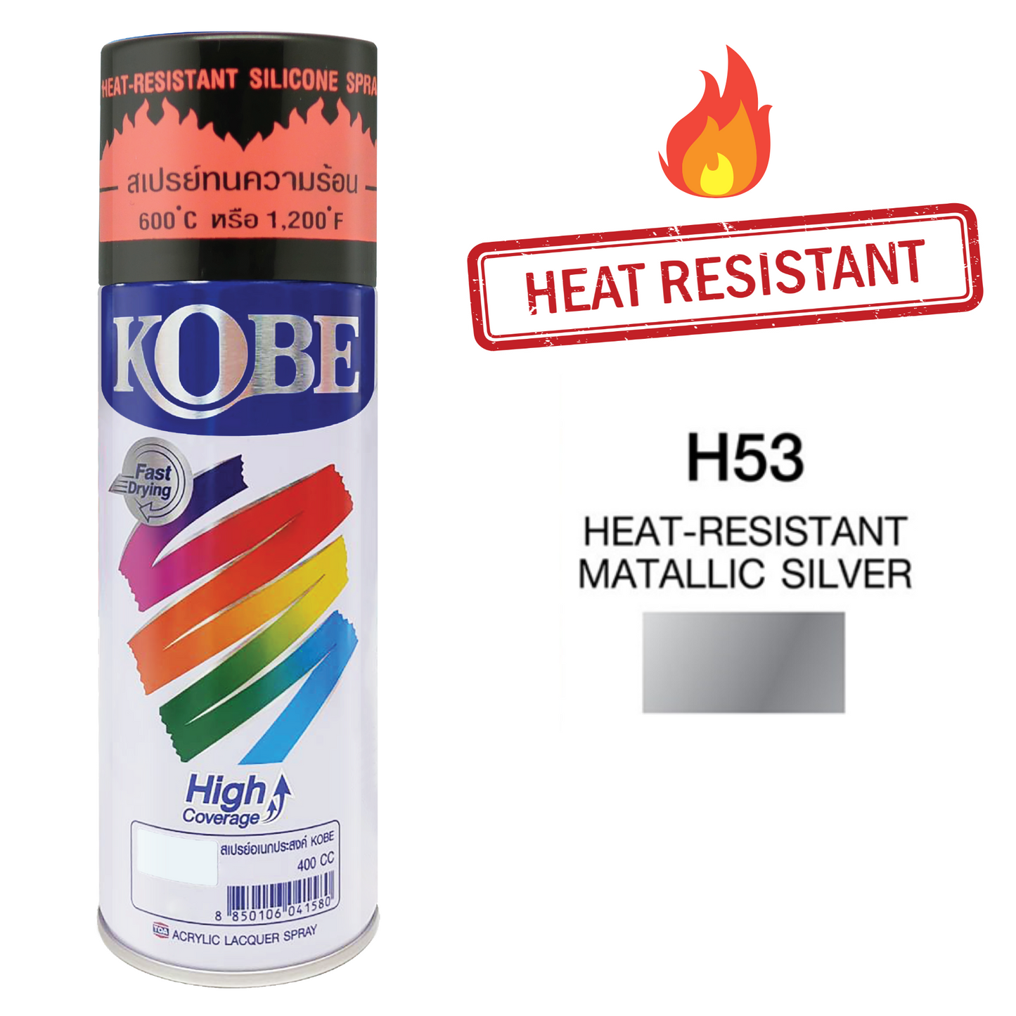 Kobe Heat Resistant Spray Paint, 600 degrees celsius/1200 degree Fahrenheit - Black & Silver